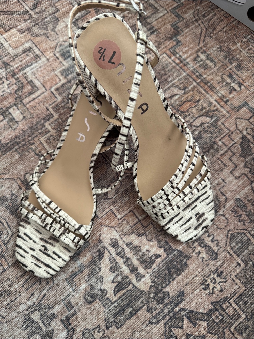 Unisa Cream and Black Woven Strappy Heels